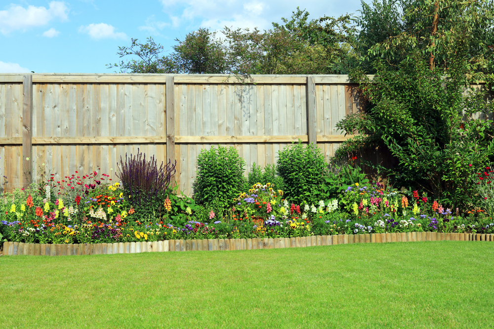 Visoka lesena vrtna ograja zagotavlja veliko zasebnosti in lepo poudari cvetlični vrt.