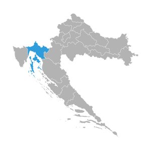 Zemljevid Hrvaške z obarvano regijo Kvarner.