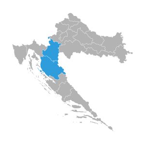 Zemljevid Hrvaške z obarvano regijo Lika-Karlovec.