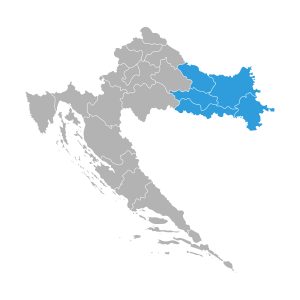 Zemljevid Hrvaške z obarvano Slavonijo.